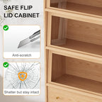 74"H Tall Soild wood Bookcase with 3 color LED light and Glass Door, 5 -Tier Wooden Book case and bookshelf, Large Display Storage Organizer Cabinet with Shelves for Study Home Office Living Room