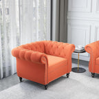 Living Room Chair, Modern Velvet Chesterfield Sofa Chair, Mid Century Single Sofa Couch Chair with Tufted Back and Rolled Arms, Accent Sofa Chair for Living Room Apartment, Orange