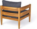 Christopher Knight Home Annie Acacia Wood Outdoor Chairs Set of 2, Patio Lounge Chair Outdoor with Slatted Back, Accent Chair with Cushions, Stylish Armchair for Balcony/Garden, Dark Gray + Teak