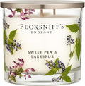 Pecksniff’s 3 Wick Candle – Sweet Pea & Lark Spur, 550 g / 19.4 oz – Long Lasting Burn, Elegant Home Decor & Relaxing Ambiance