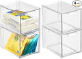 mDesign Plastic Pantry Organization and Storage Bin w/Pull Out Drawer - Slim Stackable Kitchen Supplies Storage Container for Organizing Cabinet, Fridge, Freezer - Lumiere Collection - 4 Pack - Clear