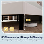 Allewie King Size Platform Bed Frame with USB Charging Station and Storage Shelf/Upholstered Velvet Wingback Headboard/Wooden Slats Support/No Box Spring Needed/Easy Assembly, White