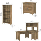Bush Furniture Salinas L Shaped Desk with Hutch, File Cabinet and 5 Shelf Bookcase | 3 Piece Home Office Furniture Set in Reclaimed Pine | L Shaped Corner Table with Storage