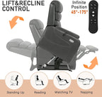 EONIX Wide Lay Flat Power Lift Recliner Chair for Elderly, Heavy Duty Oversized Breathable Faux Leather Lift Chairs Recliner Sofa with Heat and Massage and Charging Ports, Grey
