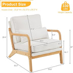 Karl home Accent Chair Mid-Century Modern Chair with Pillow Upholstered Lounge Arm Chair with Solid Wood Frame & Soft Cushion for Living Room, Bedroom, Balcony, Linen White (Low Back)