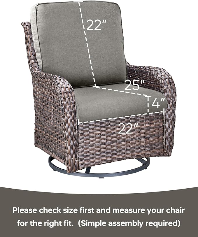 Pop 22x25/22x24 Outdoor Cushions for Patio 5 Piece Set - Set of 5 Water-Resistant Replacement Cushion for Wicker Dining Rocking Swivel Chairs Loveseat Couch Sectional Sofa - Grey/Classic