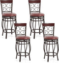 Giantex 26" Swivel Bar Stools Set of 4, Counter Height Bar Stools w/Back, Upholstered PU Leather Seat, Footrest, Max Load 330Lbs, Vintage Metal Barstools for Kitchen Island, Dining Room, Rustic Brown