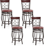 Giantex 26" Swivel Bar Stools Set of 4, Counter Height Bar Stools w/Back, Upholstered PU Leather Seat, Footrest, Max Load 330Lbs, Vintage Metal Barstools for Kitchen Island, Dining Room, Rustic Brown