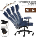 Home Office Desk Chair, PU Casters Ergonomic Computer Chair with Lumbar Support, Adjustable Height, 360°Rolling Swivel Chair, High Back Executive Task, Padded Armrests Chair, Blue Leather