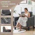PU Leather Accent Chair, Mid-Century Modern Living Room Armchair Sofa with Removable Cushions, Solid Wood Frame & Stitched Armrest Design, Bedroom Chair with Plastic Legs, Black