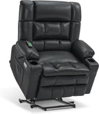 MCombo Dual Motor Power Lift Recliner Chair for Elderly, Lay Flat Lift Chair with Heat and Massage, Petite Wide Lift Chair, Cup Holders, USB A&C Ports, Faux Leather R7894 (Black, Small-Wide)