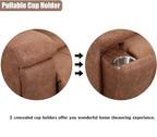 CANMOV Leather Recliner Chair, Classic and Traditional Manual Recliner Chair with Overstuffed Arms and Back, Manual Single Sofa with Concealed Cup Holders, Brown