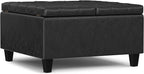 SIMPLIHOME Harrison 30 inch Wide Transitional Square Small Coffee Table Storage Ottoman in Distressed Black Vegan Faux Leather, Assembled, for The Living Room and Bedroom