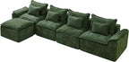 Hobestluk Cloud Modular Sectional Couch 4-Seater Sofa with Ottoman L Shaped Couch Deep Seat Sofa with Removable Cover Large Sofa for Living Room (Green, 4-Seater Sofa with One Ottoman)