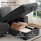 PARKOL 99" L-Shaped Sectional Couch with Storage, Sofa with Reversible Chaise, USB Type-C Charging, Chenille Fabric, Removable Cushion Covers, for Small Space, Apartment, Living Room, Dark Gray