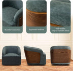 Swivel Accent Chair Faux Leather Swivel Barrel Chair Comfortable Mid Century Modern Chair Upholstered Metal Base Armchair for Living Room Bedroom Office Large Vintage Blue