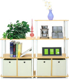 Furinno NW889BE/WH Go Green 4-Tier Multipurpose Storage Rack w/Bins, Beech/White