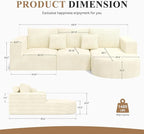Modular Sectional Sofa with L-Shape Chaise,Cloud Sectional Modern Sleeper Couch with Deep Seat,Sponge Compression Sofas No Assembly Required(Beige-Corduroy Fabric) 1PCS