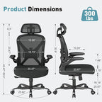 ZZH Ergonomic Office Chair Set of 2 with Adjustable Lumbar Support and Headrest, Mesh Home Office Desk Chair with Wheels and Flip-up Arms, Black