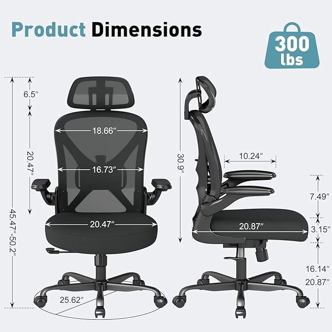 ZZH Ergonomic Office Chair Set of 10 with Adjustable Lumbar Support and Headrest, Mesh Home Office Desk Chair with Wheels and Flip-up Arms, Black