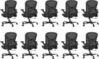 ZZH Ergonomic Office Chair Set of 10 with Adjustable Lumbar Support, Mesh Home Office Desk Chair with Wheels and Flip-up Arms, Black