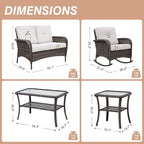 COOS BAY Vintage Courtyard Patio Furniture Set, Wicker Outdoor Furniture, Patio Conversation Sets, 2 Rocking Chairs, Loveseat, Coffee Table and Side Table, 5 Pieces, Gray/Beige