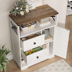 Fameill White Farmhouse Storage Cabinet with 2 Drawers & Shelves,Freestanding Kitchen Cabinet with Doors,Floor Storage Organization for Living Room,Bathroom,Laundry