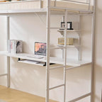 Karl home Twin Loft Bed with Desk and Storage Shelvs,Twin Bunk Bed with Desk for Kids Teens Adults, Saving Space,No Box Spring Needed, Non-Noice, White
