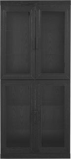 Crosley Furniture Essen Glass Door Kitchen Pantry Storage Cabinet with Doors and Shelves, Living Room, Black