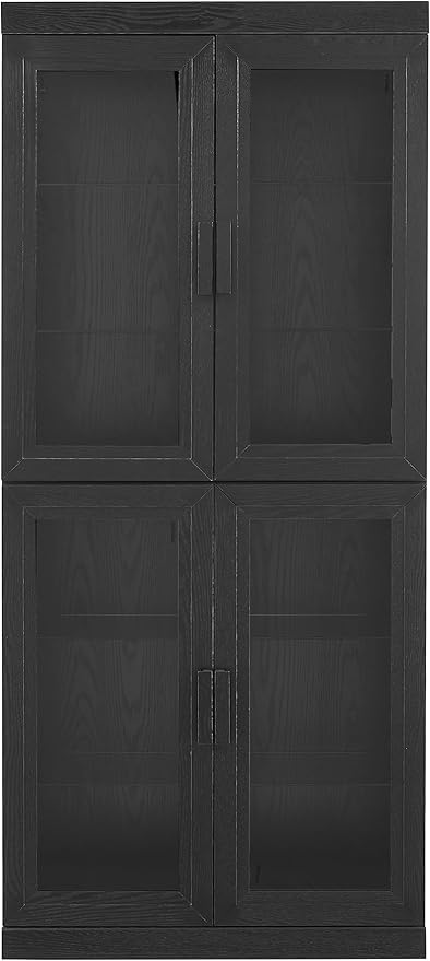 Crosley Furniture Essen Glass Door Kitchen Pantry Storage Cabinet with Doors and Shelves, Living Room, Black