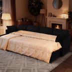 110" Corduroy Pull Out Sofa Bed w/Adjustable Backrests, Sectional U-Shape Sleeper Sofa w/Storage Chaise, Convertible Couch Bed w/USB Charging Port & Cup Holders for Living Room, House, Black