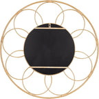 Kate and Laurel Cori Boho Round Mirror; 34 Inch Diameter; Natural; Light Decorative Metal Mirror with Rattan Accenting for Coastal Home Wall Decor