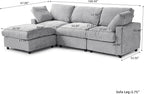 WJShome Modular Sectional Cloud Couch Modern L Shaped Sofa with Ottoman, 100 Inch 3-Seat Chenille Deep Seat Couches for Living Room, Bedroom and Apartment，Gray