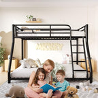 Metal Twin Over Full Bunk Bed，Bunk Beds Twin Over Full Size with Removable Wide Ladder and Full-Length Guardrail，Low Full BunkBeds Frame Heavy Duty steel Slat Support For Adults Kids and Young Teens