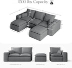 107" Comfy Cloud Couch with U-Shape Chaise & Deep Seat, Modular Sectional Sofa in a Box, Boneless Upholstered Couches for Living Room, No Assembly Required (Soft Corduroy, Gray)