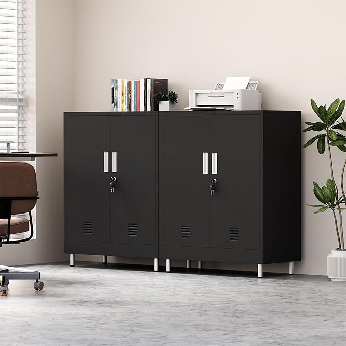 Metal Storage Cabinet with Locking Doors and Adjustable Shelves, Small Lockable Storage Cabinet for Home Office Garage Pantry Entryway Living Room (Black)