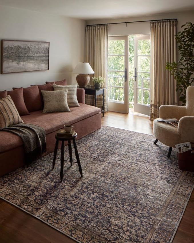 Loloi Amber Lewis Georgie Collection GER-05 Denim/Spice 18" x 18", .19" Pile Height, Sample Rug