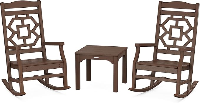 Martha Stewart by POLYWOOD® Chinoiserie 3-Piece Rocking Chair Set in Mahogany