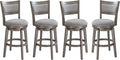 PrimeZone Swivel Bar Stools Set of 4, 26 Inch Counter Height Barstools, High Back Bar Stool with Solid Wood Legs & Wrap-Around Footrest, Counter Stools for Kitchen Island, Pub, Grey