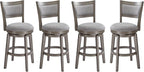 PrimeZone Swivel Bar Stools Set of 4, 26 Inch Counter Height Barstools, High Back Bar Stool with Solid Wood Legs & Wrap-Around Footrest, Counter Stools for Kitchen Island, Pub, Grey