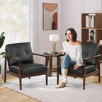 STHOUYN Mid Century Modern Chair, PU Leather Accent Chair Set of 2 with Wood Arms, Living Room Chairs, Reading Armchair for Bedroom, Waiting Room, Office