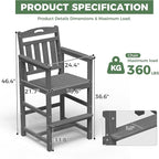 HDPE Outdoor Patio Tall Adirondack Bar Chairs Set of 2, All-Weather Bar Height Balcony Adirondack Stools for Bistro, Garden, Backyard, Pool, Deck | Grey