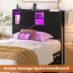 Homieasy Headboard for Twin Size Bed with Storage, Sturdy Bookcase Headboards with Outlet, USB & LED Light, Twin Size Headboard Only, Head Board with Sliding Doors & Bed Adapter for Bedroom, Black