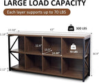 8 Cube Storage Organizer Bookshelf, Industrial Horizontal Bookcase, Accent Cubby Shelf, Media Console Table for Living Room, Home Office, 13.6" D x 63" W x 30.9" H, Brown Walnut