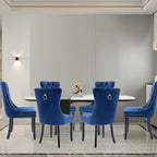 Velvet Upholstered Dining Chairs Set of 6, Modern Style Kitchen Side Chairs with Nailhead Trim and Wood Legs,Metal Pulling Ring for Dining Room Living Room(Blue,Set of 6)