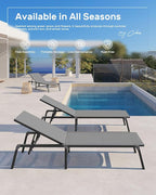 Ciokea Patio Chaise Lounge Chair, Foldable Lounge Chair for Outside, Aluminum Chairs Set of 2 with 5 Adjustable Backrest, Outdoor Pool Lounger for Poolside, Lawn, Deck, Grey
