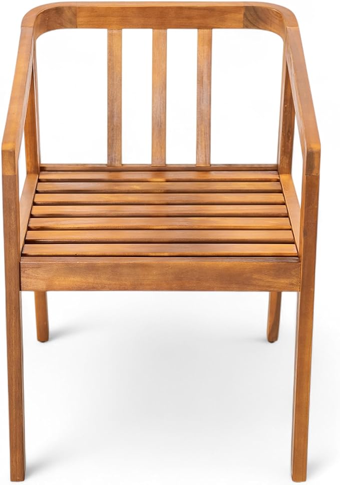 Christopher Knight Home Lucid Set of 2 Outdoor Dining Chair, Acacia Wood Frame Dining Chairs, Accent Chair Set with Comfortable Cushions, Patio Armchair for Backyard Poolside Garden, Natural + Beige