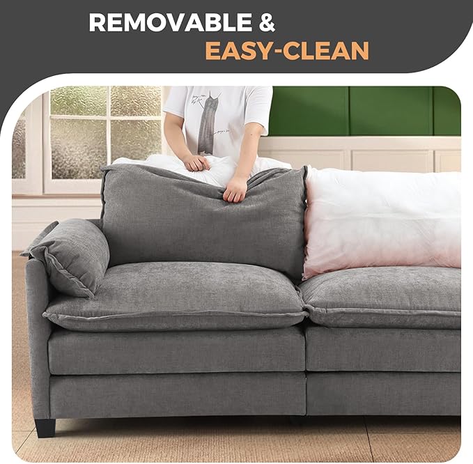 ELUCHANG 153" Oversized Modular Sectional Sofa, Comfy Deep Seat Cloud Couch, 6 Seater U Shaped Modern Sofa with Removable Cover for Living Room, Apartment, DIY Combination, Chenille Light Grey