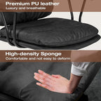 Black PU Leather Office Chair with Wheels, Adjustable Swivel Chair for Home and Office, Lumbar Support, Removable Armrests, Small Spaces