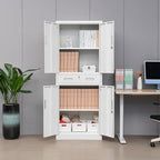 BESFUR Metal Cabinet, Garage Storage Cabinet with Drawer and Adjustable Shelves for Garage, Office, School - White